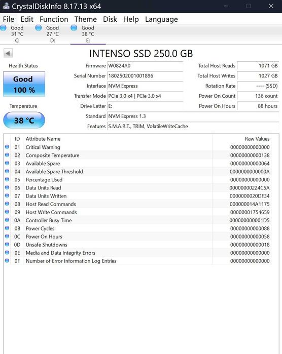 Ssd NVME Intenso 250 Gb