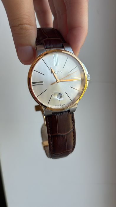 Ceas Doxa , bratara piele crocodil maro , D light , 30 atm, sticla safir