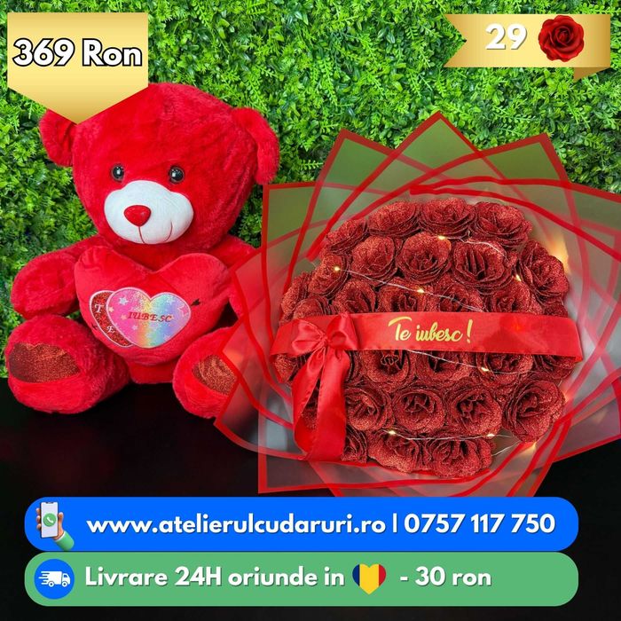 Buchete Trandafiri Sapun & Stitch & Sclipici cu Livrare