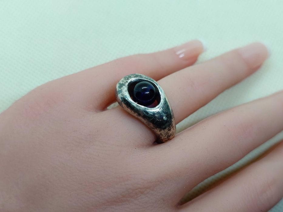 Inel designer ALVARADO – argint 925 cu sferă de sticlă albastră