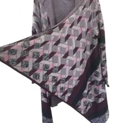 Vertigo Дълга Плетена Жилетка с Качулка L Многоцветна Без Закопчаване