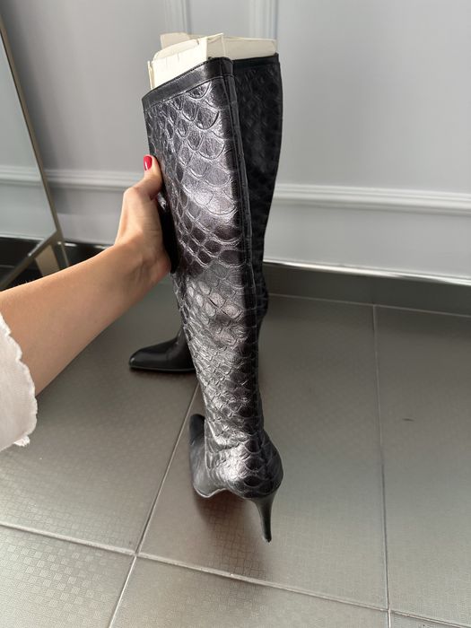 Cizme cu toc, din piele, negre