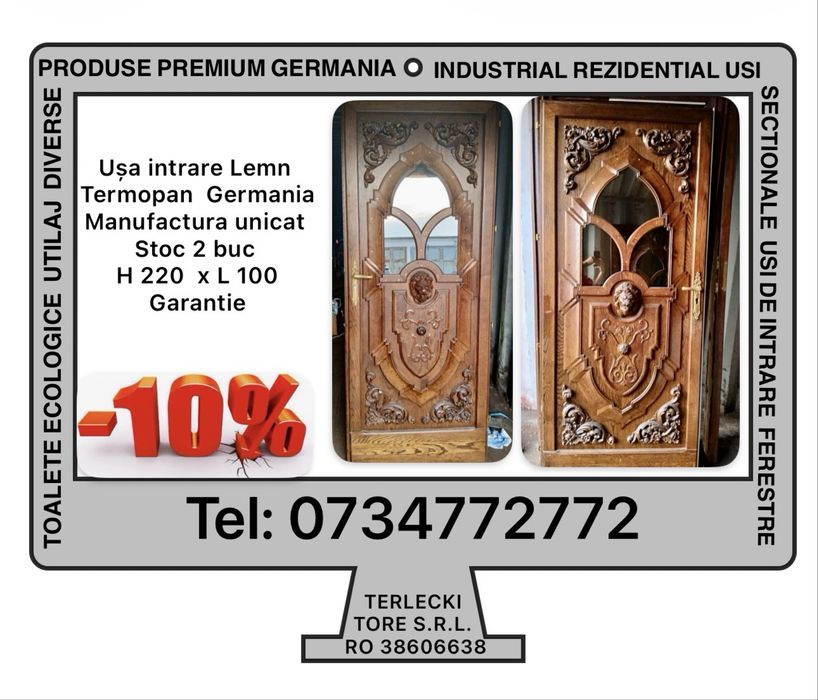 USA INTRARE CASA VILA LEMN Germania geam termopan unicat design H 220 x 100 Buc 2 Garantie