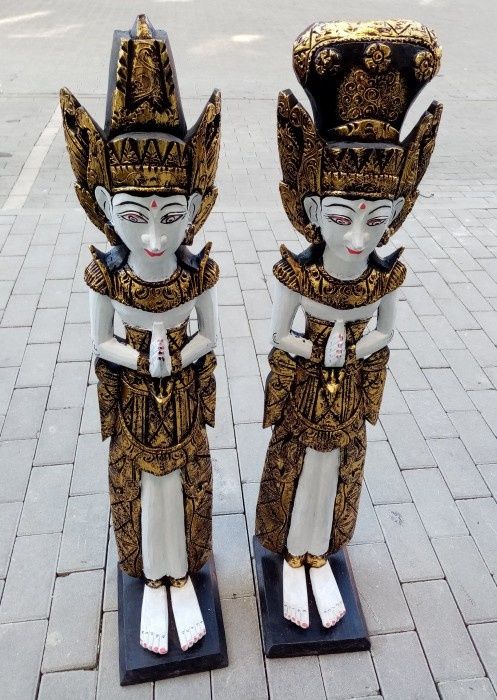 Set sculpturi asiatice de dimensiuni mari din lemn