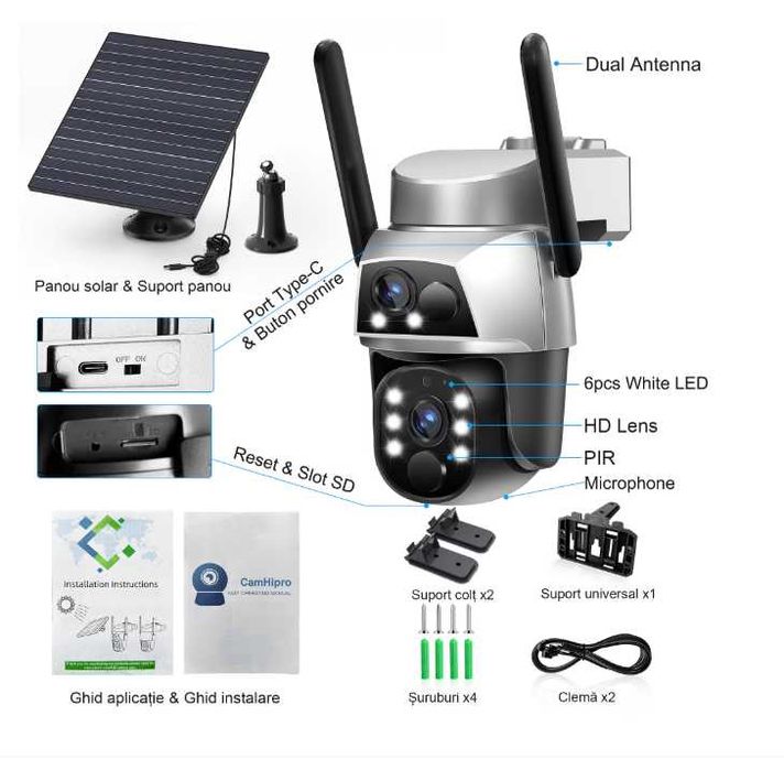 Camera de supraveghere duble Cu panouri Solare si Wi-Fi