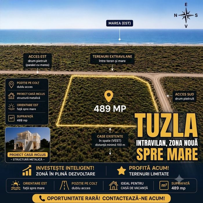 TEREN TUZLA | ZONA NOUĂ SPRE MARE | Proiect casă inclus