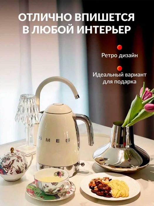 Электрический чайник SMEG сочетает стильный ретро-дизайн.t20