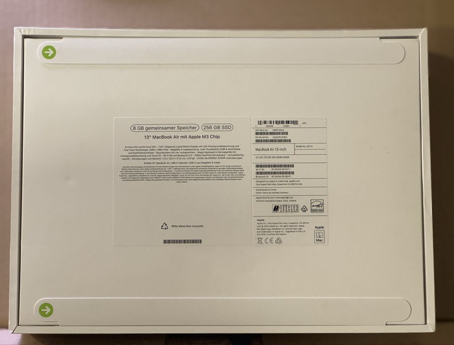 НОВ!!! Лаптоп Apple MacBook Air 13", Apple M3, 8 ядра CPU, 256GB, Star