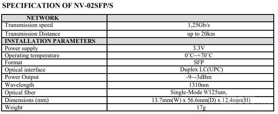 SFP-модуль Novus 20km LC SM 1310nm