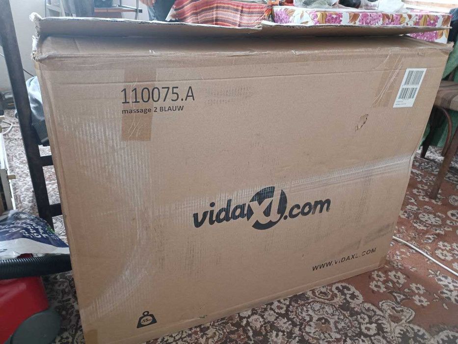 Синя сгъваема масажна кушетка 2 зони с дървена рамка VidaXL