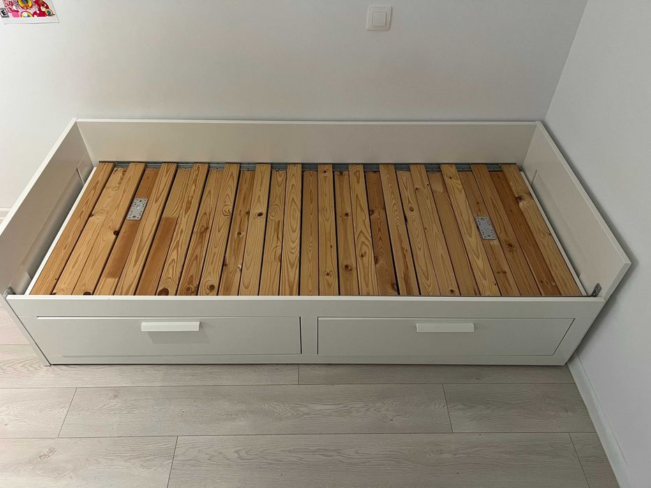 Divan, Ikea, BRIMNES, Cadru cu 2 sertare, alb, 80x200 cm, folosit