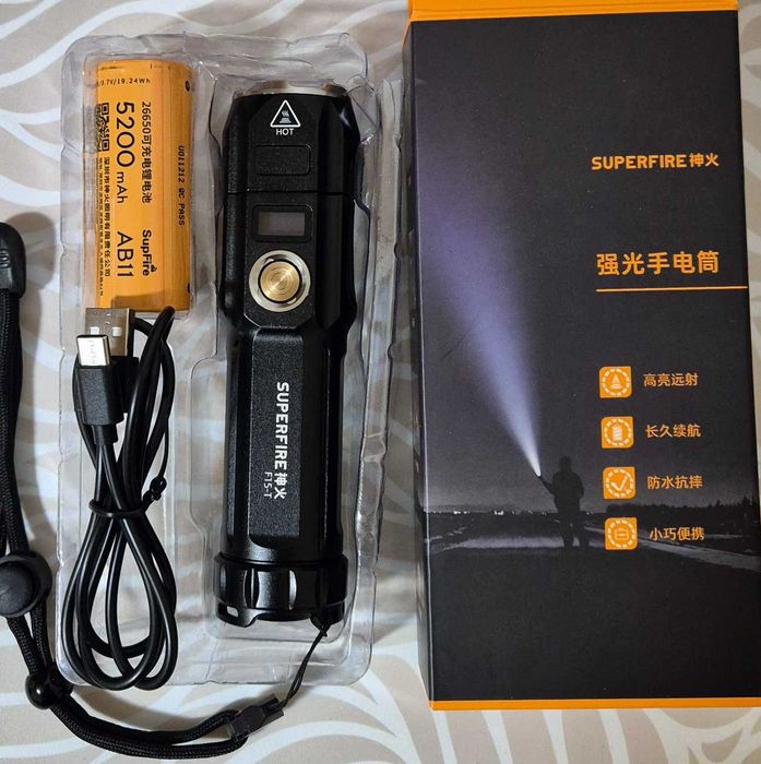 LED Фенер Superfire F15-T (2000lm) дисплей, Powerbank
