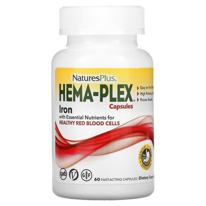 Natures Plus Hema-Plex Iron, железо, 60 капсул, гемоглобин