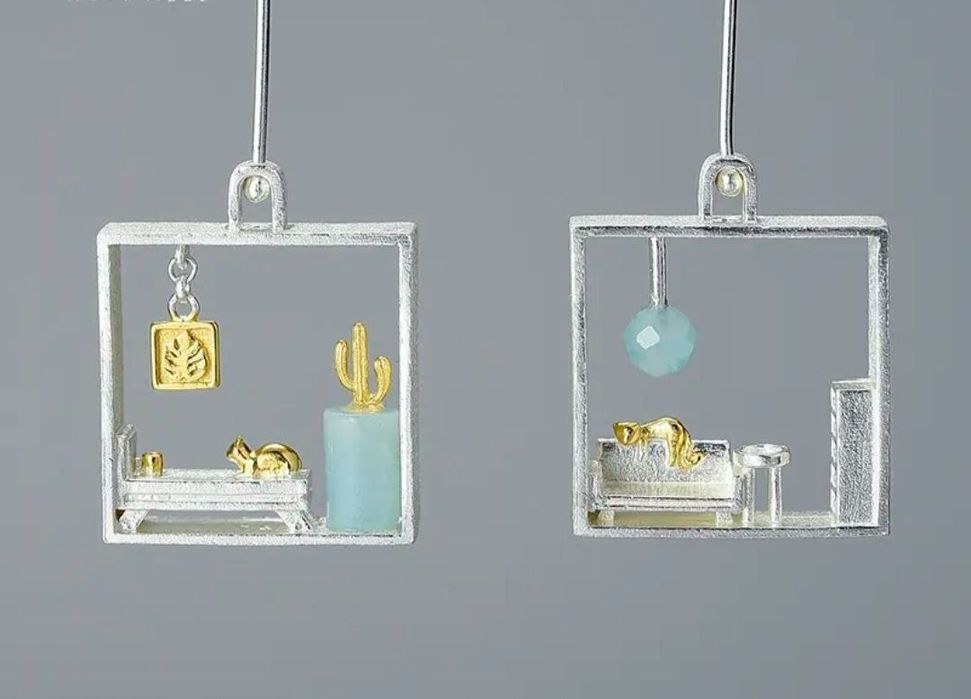 Серьги серебро амазонит натуральный