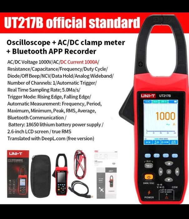 UNI-T ut217b Осцилоскоп, Ампер клещи 1000 Ампера AC/DC, мултицет, NVC ,Bluetooth,записващо устройство
