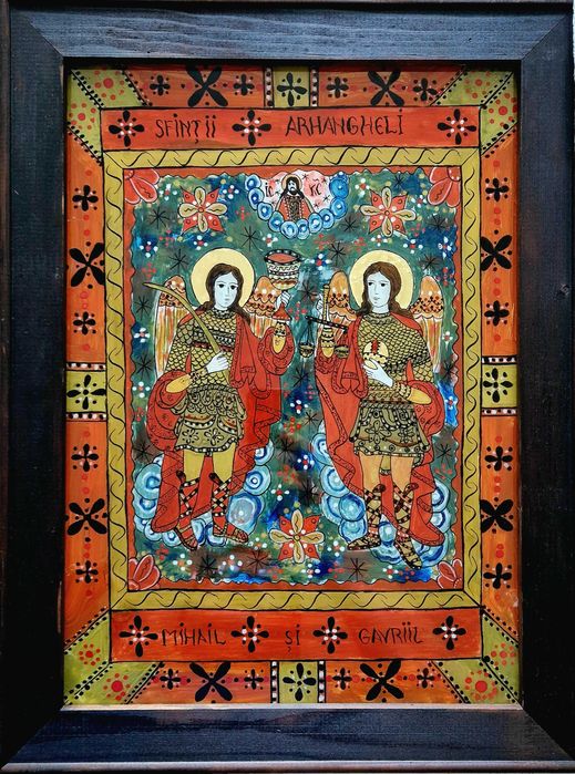 «Arhanghelii Mihail şi Gavriil»  icoană pe sticlă