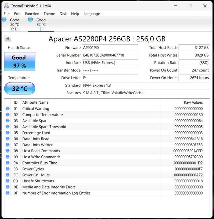 SSD Apacer 256GB