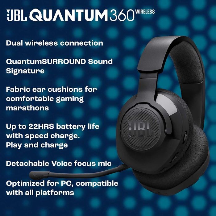 НОВИ JBL Quantum 360 Wireless геймърски слушалки – 2.4GHz + Bluetooth