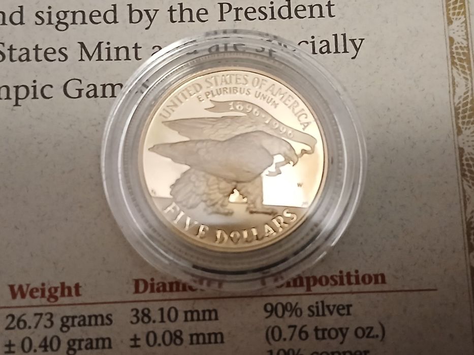 5 dollari 1995 - moneda aur proof comemorativă pentru Olimpiada XXVI