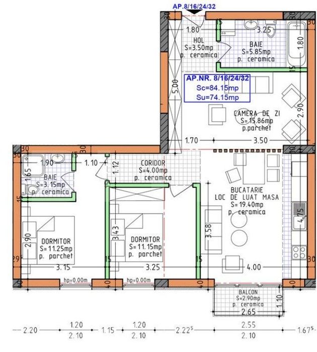 Apartament 3 camere, 71 mp, zona Calea Moldovei