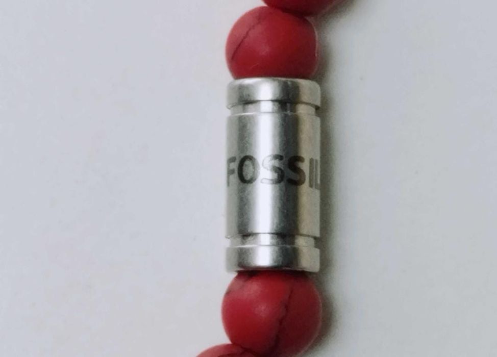 Bratara unisex Fossil elastica, marmura roșie si oțel inoxidabil,copii