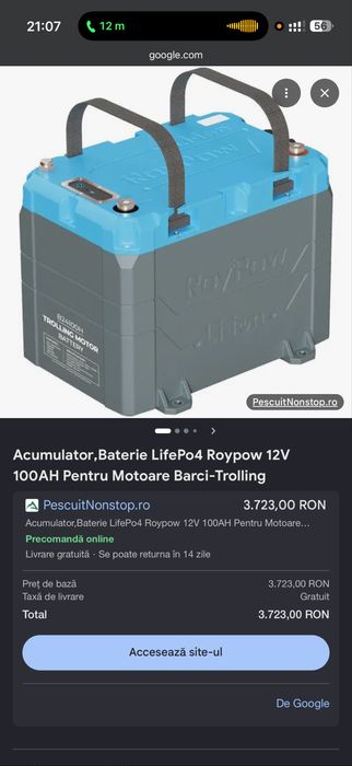 Acumulator,Baterie LifePo4 Roypow 12V 100AH Pentru Motoare Barci-Trolling