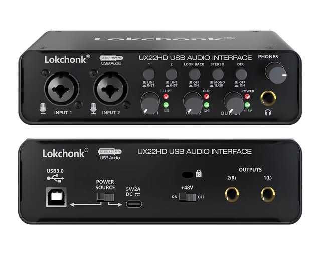 Lokchonk UX22 Аудио Интерфейс Звукова Карта 24-bit 48V Студиен Запис