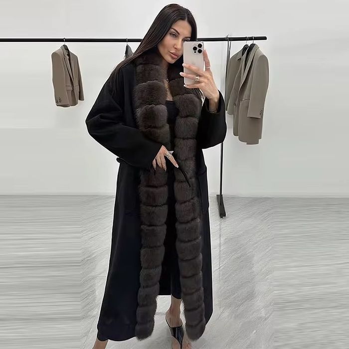 Palton Lung Casmir Blana Naturala