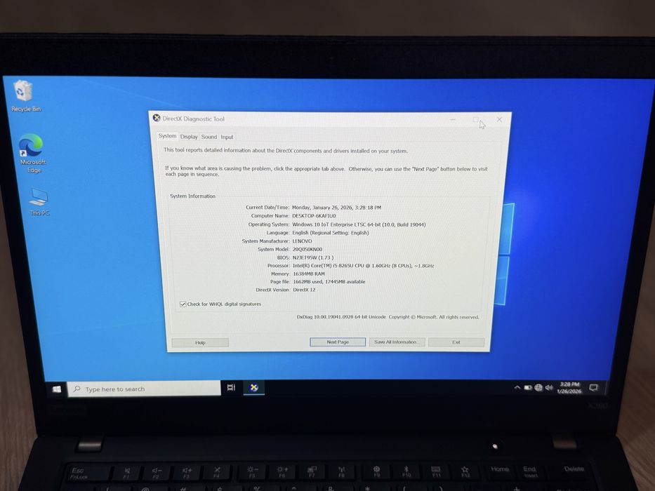 Laptop Lenovo ThinkPad X390 – i5, 16GB RAM, SSD, Windows 10