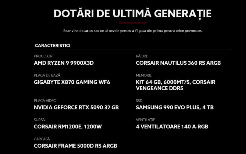 Sistem Gaming RTX 5090 + Ryzen 9 9900X3D 64GB DDR5 4TB Garantie 2 ani