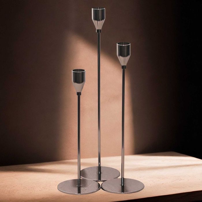Свещници комплект – Модерен метален дизайн, инокс, 3 размера