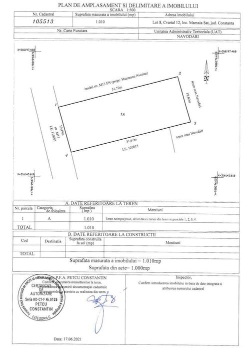Teren 1010m2 cu autorizatie P+4 - Mamaia Sat