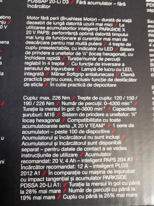 Bormașină cu impact Parkside Performance model Nou PDSSAP 20-Li D3