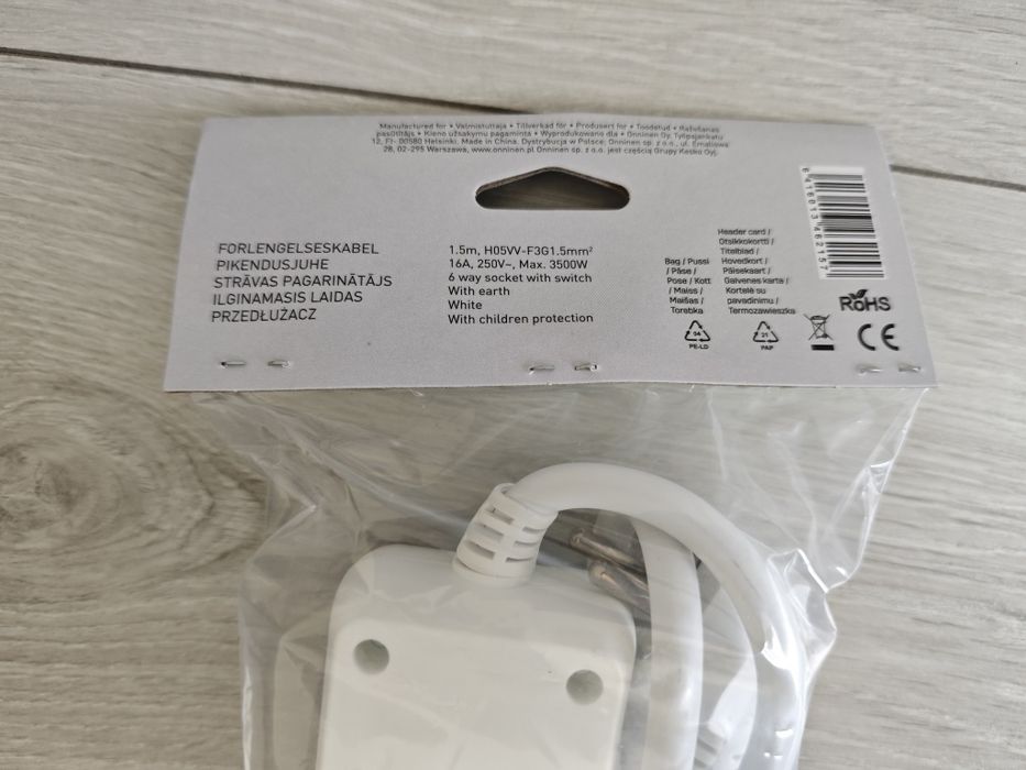 Set 2 Prelungitoare OPAL – 6 Prize cu Întrerupător – 1.5m – Noi/Sigilate