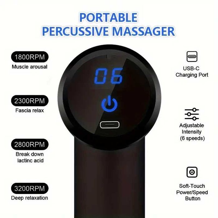 Aparat masaj pistol relax tone cu 4 capete 6 viteze acumulator intern gri argintiiu negre Aparat masaj slabit cu vibratii functioneaza cu 2 x AA 8 lei