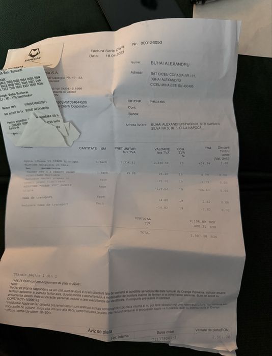 Vând iPhone 13 Midnight 128gb Cu Factura