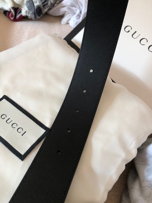 Curea originala Gucci Black Leather Belt With Pearl Double G Buckle