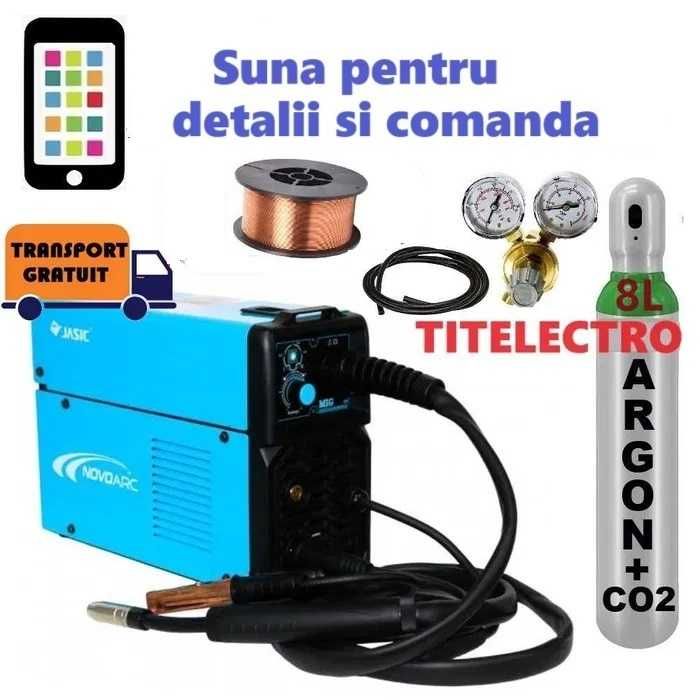 Aparat sudura Novo MIG 130 + butelie 8L plina argon CO2 + ceas + sarma