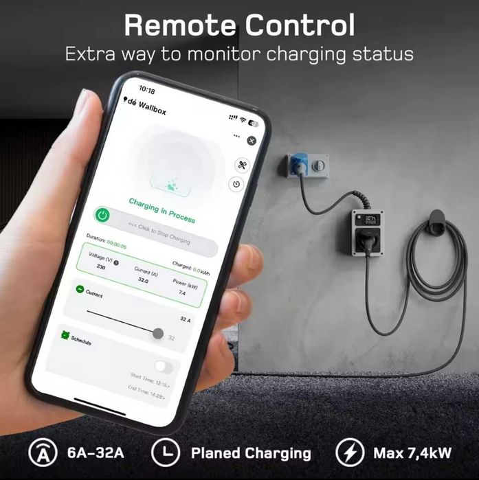 Зарядна станция Wall box-7,4 KW/32 A с приложение App Tuya