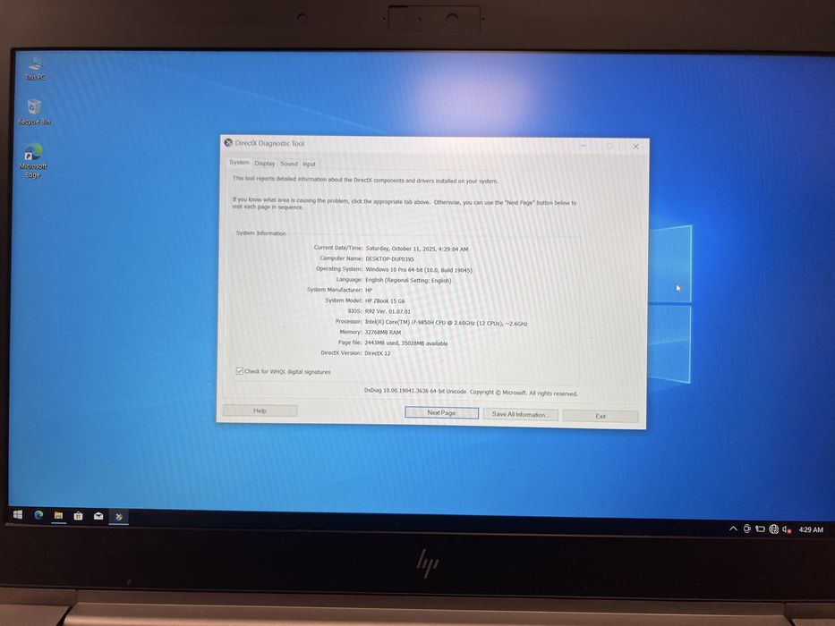 hp zbook 15 g6 i7-9850h 32gb ram 512gb ssd nvidia quadro p2000