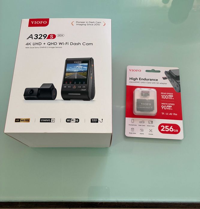 Видеорегистратор VIOFO A329S 2CH 4K камера + 256GB карта, нов,  2 год гаранция