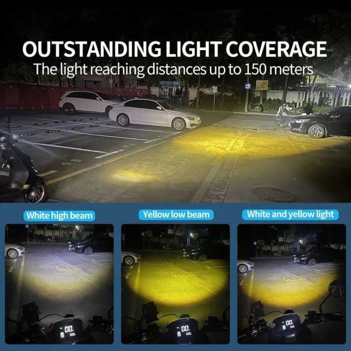 Универсален LED Диоден фар лупа къси дълги и халоген за мотор ATV Джип