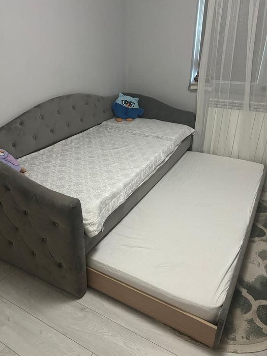 Vand pat copii  tapițat cu sertar