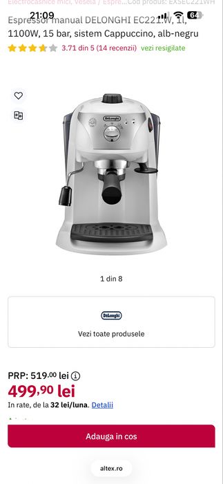Espressor manual DE LONGHI EC221.W