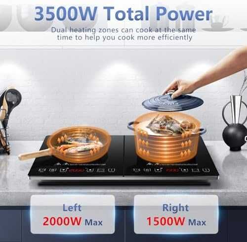 Двоен индукционен котлон AMZCHEF 3500W таймер