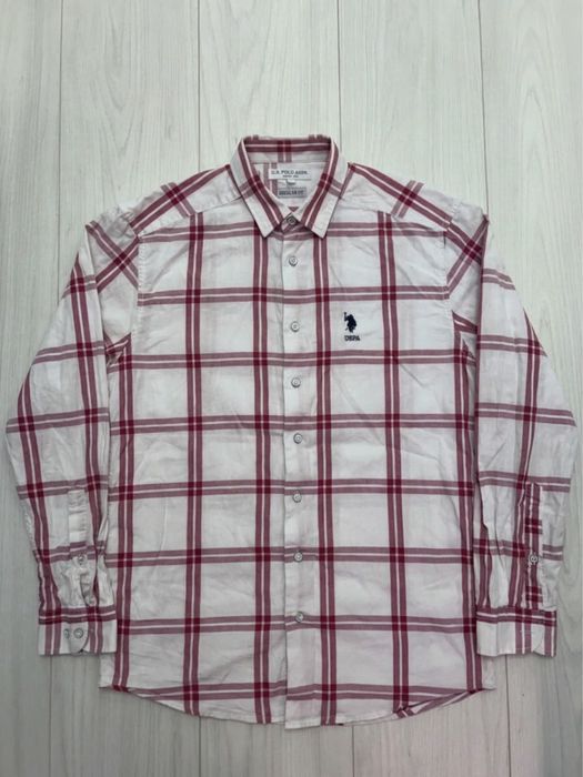 Cămașă Bărbați U.S. Polo Assn. Carouri Alb / Roșu - Mărimea S (Regular Fit)