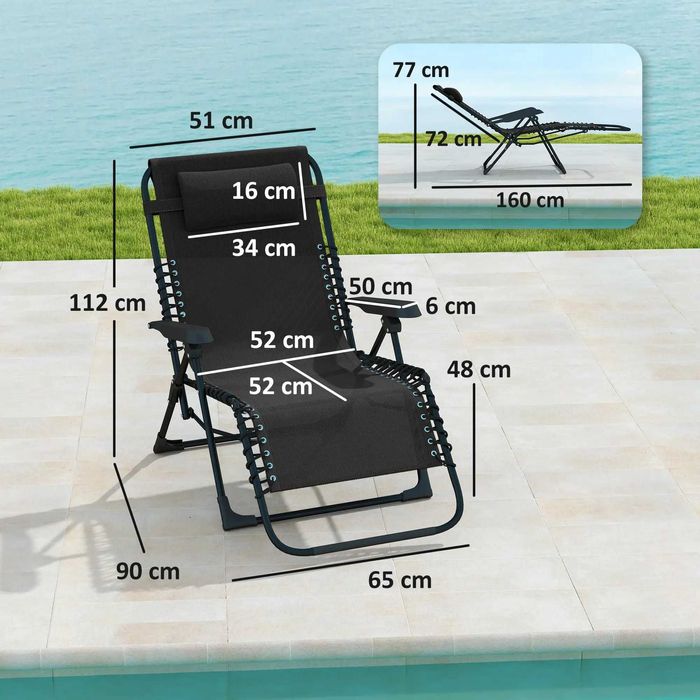 Сгъваем шезлонг Outsunny с облегалка за глава, регулируема в 5 посоки