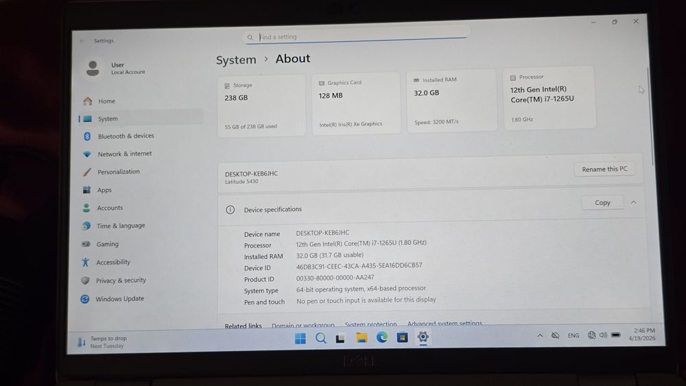 Dell Latitude 5430 14" i7-1265U 32GB RAM 256GB SSD