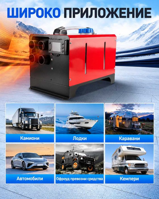 Дизелова печка 8KW 12V/24V с дистанционно и LCD дисплей – отоплител за кола, бус, камион, кемпер, гараж, офис и помещение