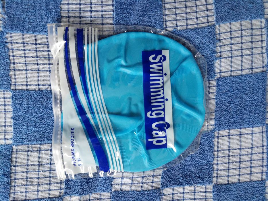 Шапочка для плавания синяя с ушами, силикон